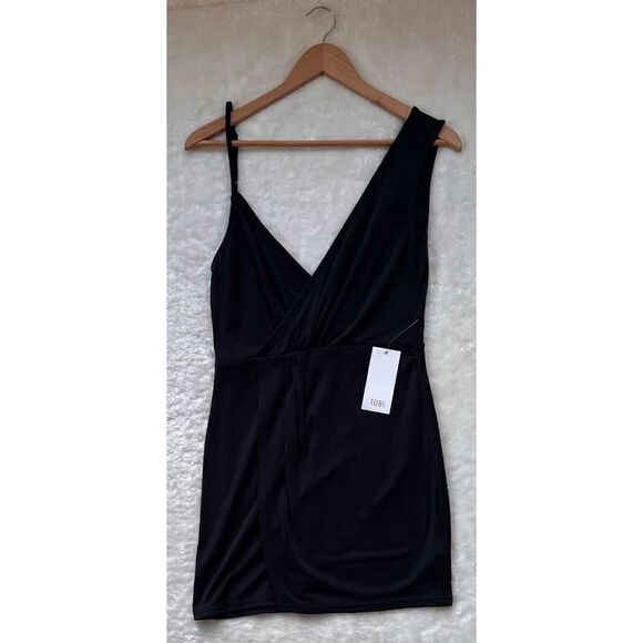 NWT Tobi Queen Elizabeth Asymmetrical Wrap Mini Dress in Black, Size Small - Picture 8 of 16
